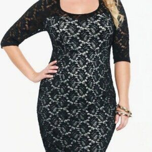 Torrid Black Lace Bodycon Dress Cutout Back Whimsigoth Witchy Stretch 2X/3X
